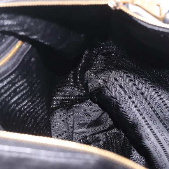 PRADA Tote Bag Leather 2way Black Gold Tone Auth ki6940V