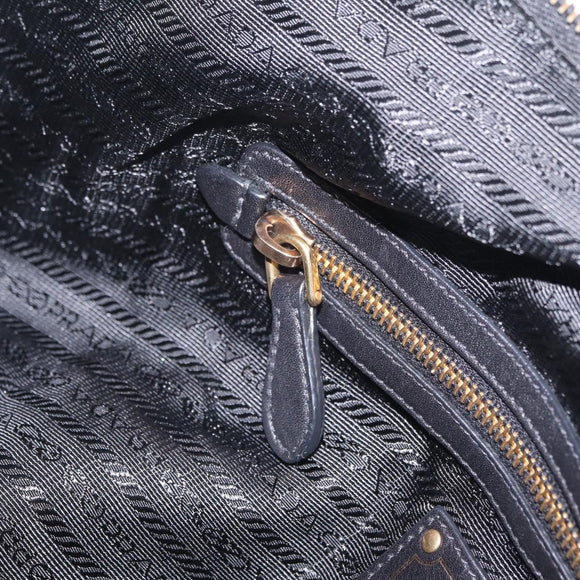 PRADA Tote Bag Leather 2way Black Gold Tone Auth ki6940V