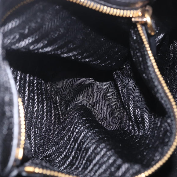 PRADA Tote Bag Leather 2way Black Gold Tone Auth ki6940V