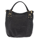 PRADA Tote Bag Leather 2way Black Gold Tone Auth ki6940V-3