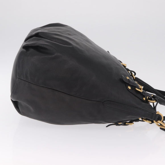 PRADA Tote Bag Leather 2way Black Gold Tone Auth ki6940V