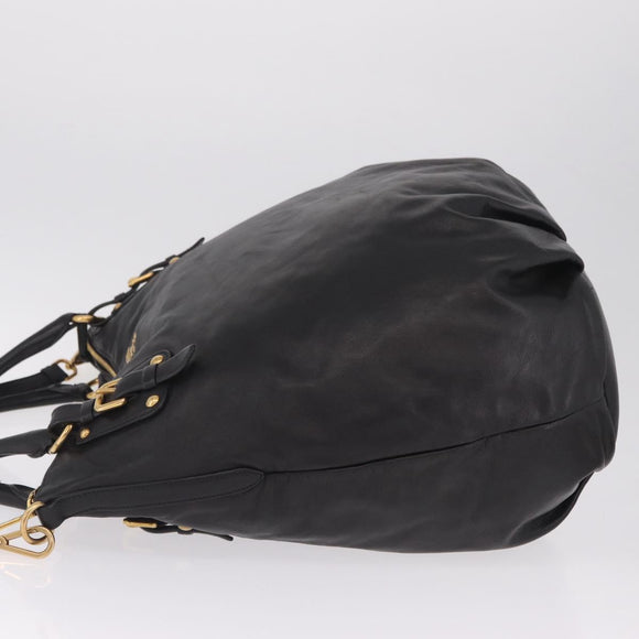 PRADA Tote Bag Leather 2way Black Gold Tone Auth ki6940V
