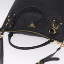 PRADA Tote Bag Leather 2way Black Gold Tone Auth ki6940V-6