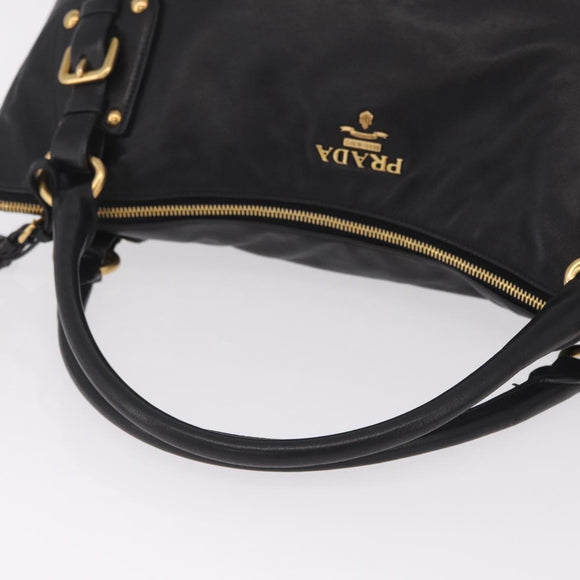 PRADA Tote Bag Leather 2way Black Gold Tone Auth ki6940V