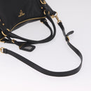 PRADA Tote Bag Leather 2way Black Gold Tone Auth ki6940V-9