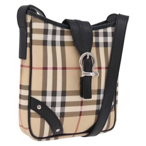 BURBERRY Nova Check Shoulder Bag PVC Leather Beige Silver Auth ki6942V