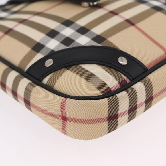 BURBERRY Nova Check Shoulder Bag PVC Leather Beige Silver Auth ki6942V