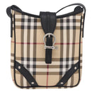 BURBERRY Nova Check Shoulder Bag PVC Leather Beige Silver Auth ki6942V-2