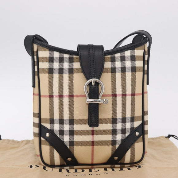 BURBERRY Nova Check Shoulder Bag PVC Leather Beige Silver Auth ki6942V