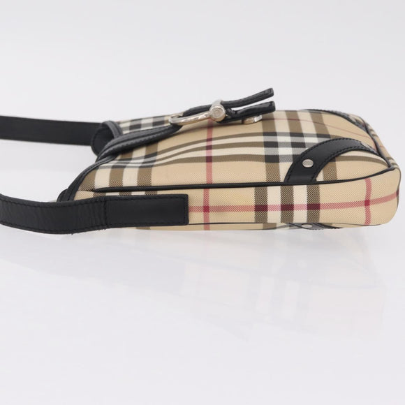 BURBERRY Nova Check Shoulder Bag PVC Leather Beige Silver Auth ki6942V