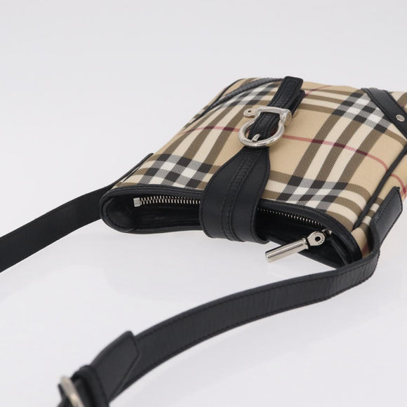 BURBERRY Nova Check Shoulder Bag PVC Leather Beige Silver Auth ki6942V