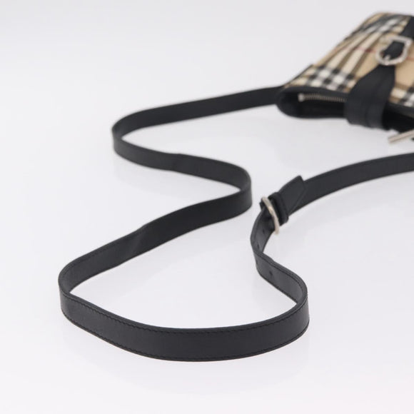 BURBERRY Nova Check Shoulder Bag PVC Leather Beige Silver Auth ki6942V