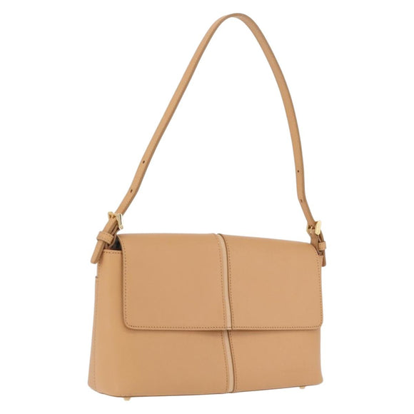 BURBERRY Nova Check Shoulder Bag Leather Beige Gold Tone Auth ki6943A
