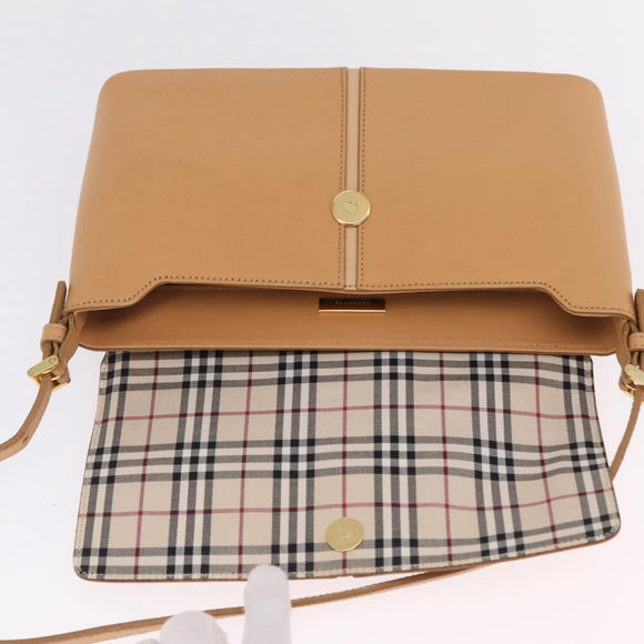 BURBERRY Nova Check Shoulder Bag Leather Beige Gold Tone Auth ki6943A