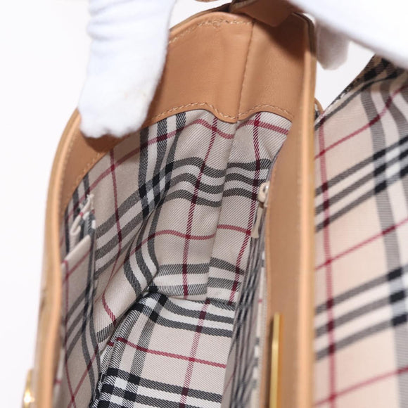 BURBERRY Nova Check Shoulder Bag Leather Beige Gold Tone Auth ki6943A