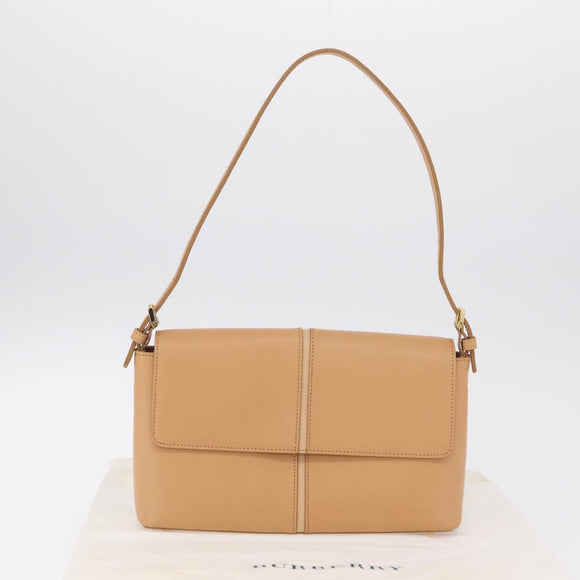 BURBERRY Nova Check Shoulder Bag Leather Beige Gold Tone Auth ki6943A