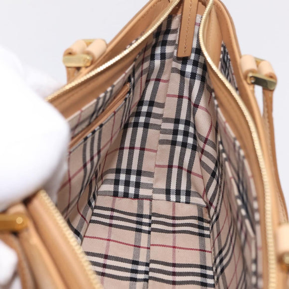 BURBERRY Nova Check Shoulder Bag Leather Beige Gold Tone Auth ki6944A