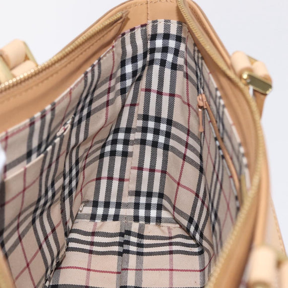 BURBERRY Nova Check Shoulder Bag Leather Beige Gold Tone Auth ki6944A