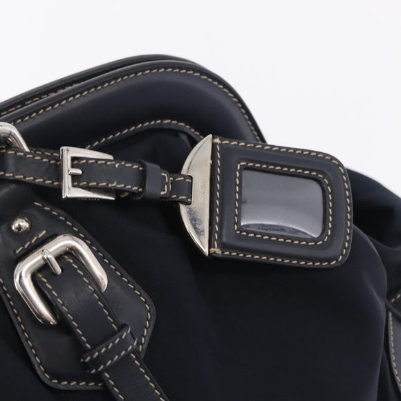 PRADA Boston Bag Nylon Navy Silver Auth ki6952V