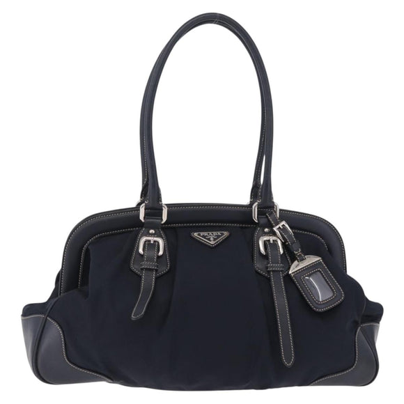 PRADA Boston Bag Nylon Navy Silver Auth ki6952V
