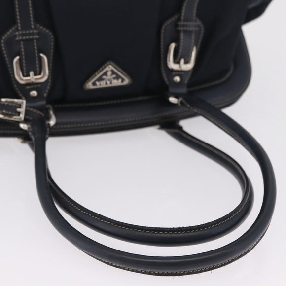 PRADA Boston Bag Nylon Navy Silver Auth ki6952V