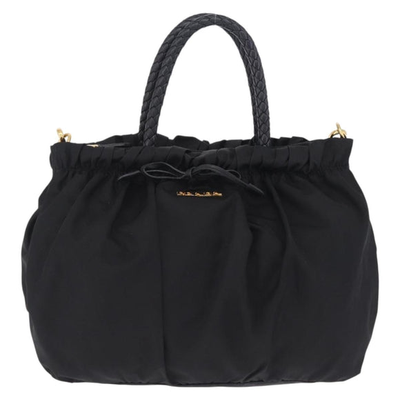 PRADA Tote Bag Nylon 2way Black Gold Tone Auth ki6955V