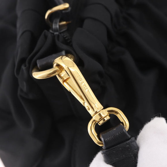 PRADA Tote Bag Nylon 2way Black Gold Tone Auth ki6955V