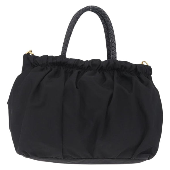 PRADA Tote Bag Nylon 2way Black Gold Tone Auth ki6955V