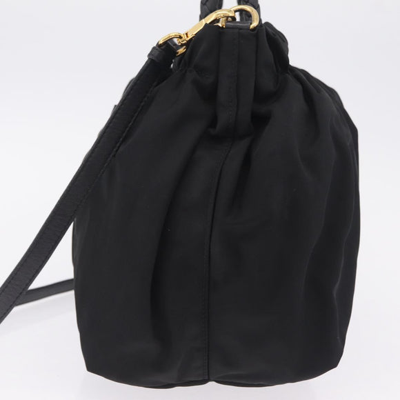 PRADA Tote Bag Nylon 2way Black Gold Tone Auth ki6955V