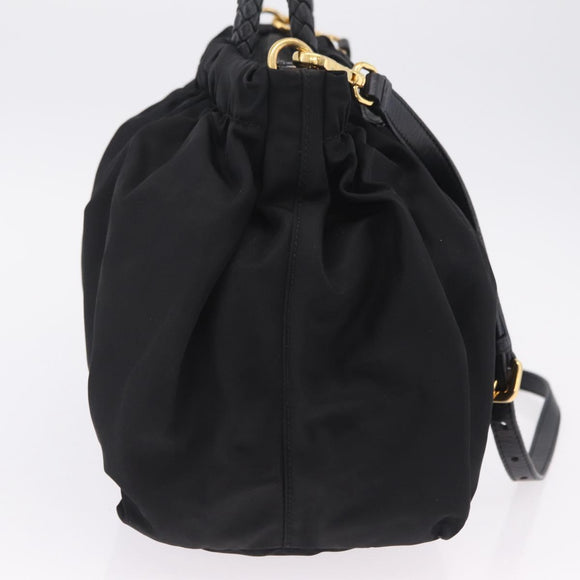 PRADA Tote Bag Nylon 2way Black Gold Tone Auth ki6955V