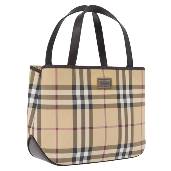 BURBERRY Nova Check Hand Bag PVC Leather Beige Silver Auth ki6960A