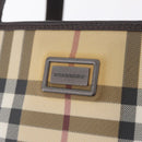 BURBERRY Nova Check Hand Bag PVC Leather Beige Silver Auth ki6960A-14