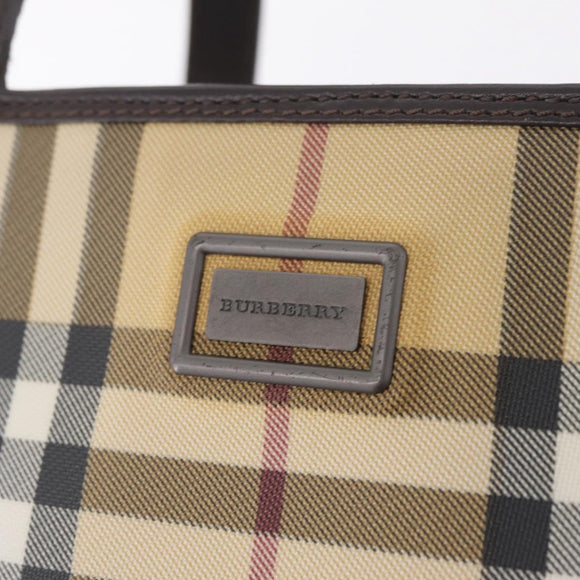 BURBERRY Nova Check Hand Bag PVC Leather Beige Silver Auth ki6960A