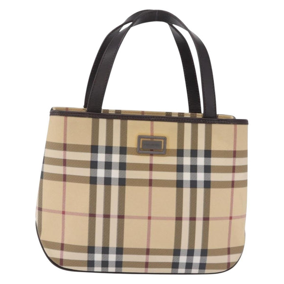 BURBERRY Nova Check Hand Bag PVC Leather Beige Silver Auth ki6960A