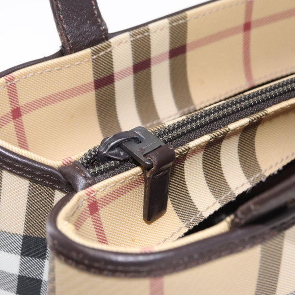 BURBERRY Nova Check Hand Bag PVC Leather Beige Silver Auth ki6960A