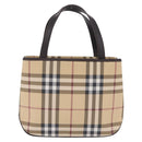 BURBERRY Nova Check Hand Bag PVC Leather Beige Silver Auth ki6960A-3