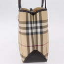 BURBERRY Nova Check Hand Bag PVC Leather Beige Silver Auth ki6960A-4