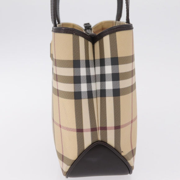 BURBERRY Nova Check Hand Bag PVC Leather Beige Silver Auth ki6960A