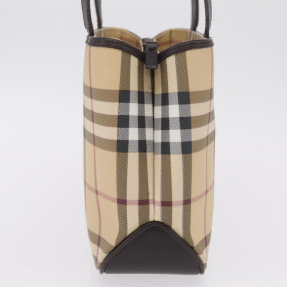 BURBERRY Nova Check Hand Bag PVC Leather Beige Silver Auth ki6960A