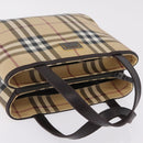 BURBERRY Nova Check Hand Bag PVC Leather Beige Silver Auth ki6960A-6