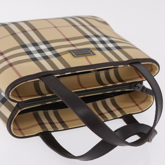 BURBERRY Nova Check Hand Bag PVC Leather Beige Silver Auth ki6960A