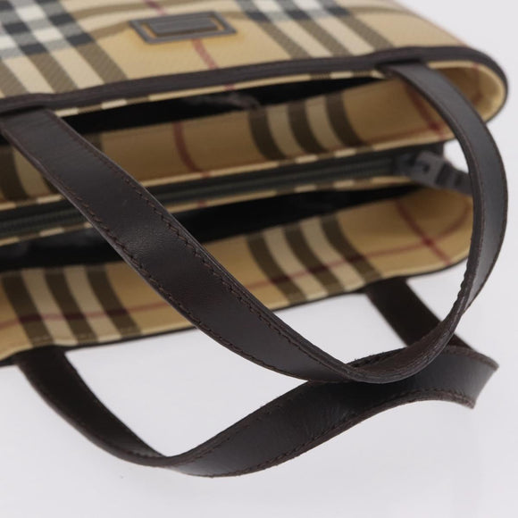 BURBERRY Nova Check Hand Bag PVC Leather Beige Silver Auth ki6960A