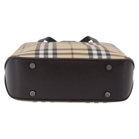 BURBERRY Nova Check Hand Bag PVC Leather Beige Silver Auth ki6960A