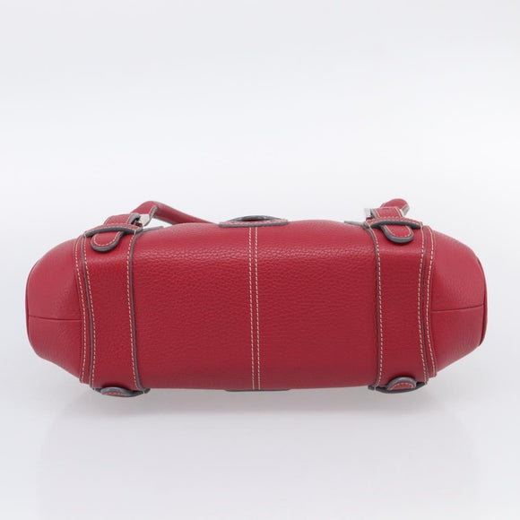 LOEWE Sender Hand Bag Leather Red Silver Auth ki6966M