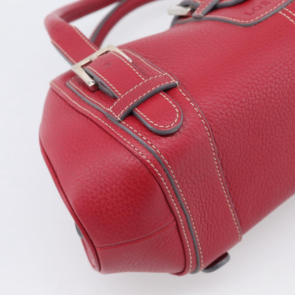 LOEWE Sender Hand Bag Leather Red Silver Auth ki6966M