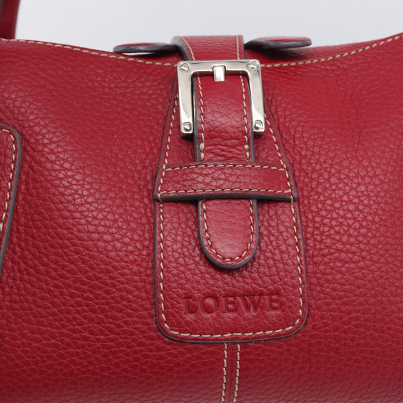 LOEWE Sender Hand Bag Leather Red Silver Auth ki6966M