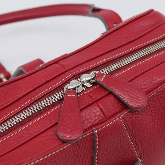 LOEWE Sender Hand Bag Leather Red Silver Auth ki6966M