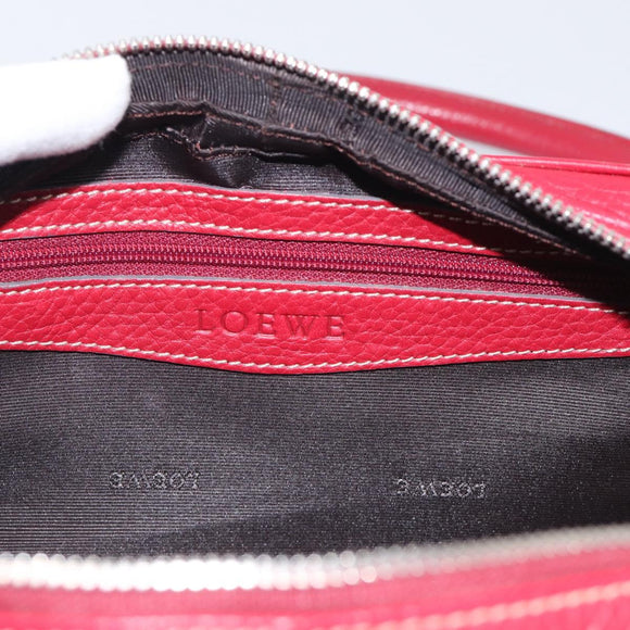 LOEWE Sender Hand Bag Leather Red Silver Auth ki6966M