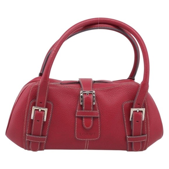 LOEWE Sender Hand Bag Leather Red Silver Auth ki6966M