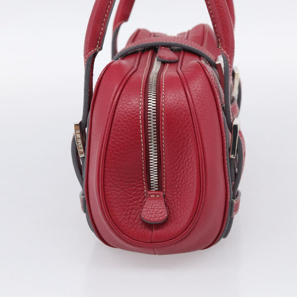 LOEWE Sender Hand Bag Leather Red Silver Auth ki6966M